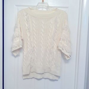 Cream color sweater 3/4 sleeve with fringes